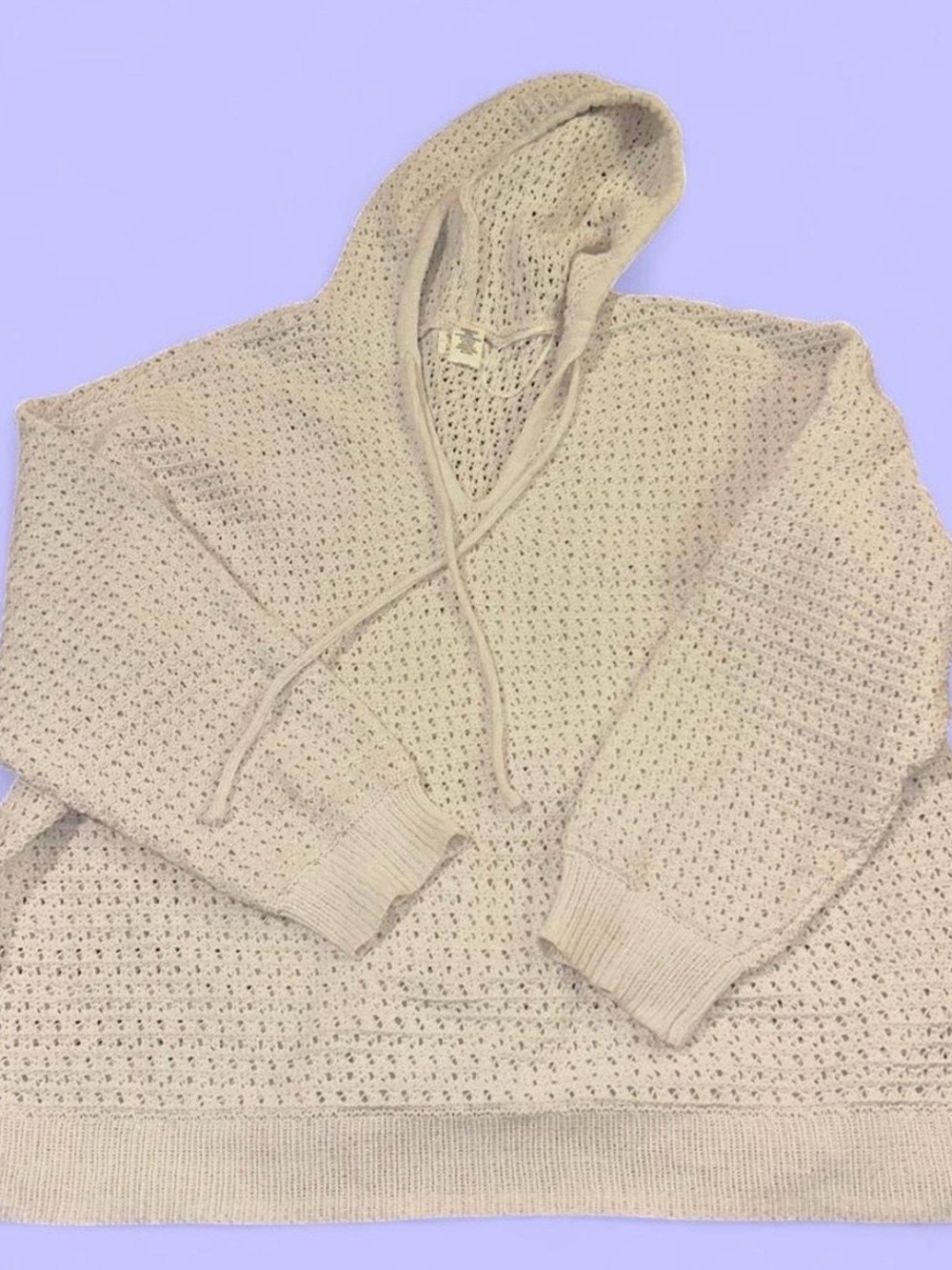 Light Beige Open Knit Hoodie Sweater